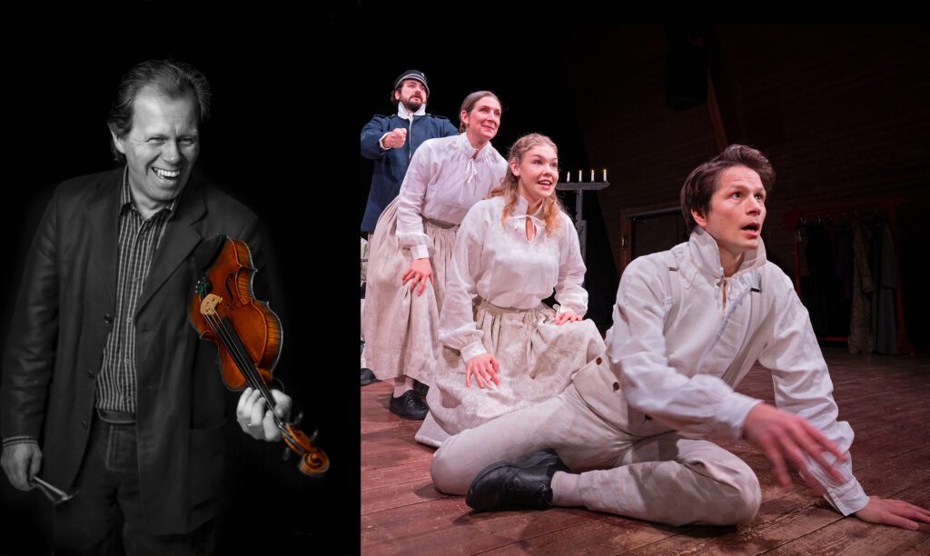 Musikern Thomas Andersson och skådespelare från Tiggarfolk & Herrskap. Berättarkväll hos Västanå.